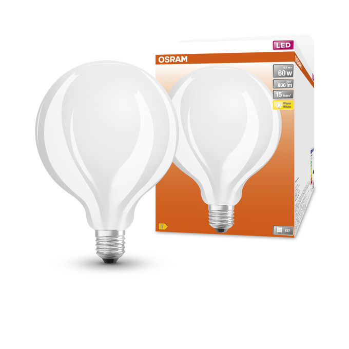 LED Star Globe 125 60 7W 827 Frosted E27 Combo Shot = Product Beauty Shot + Packaging Image