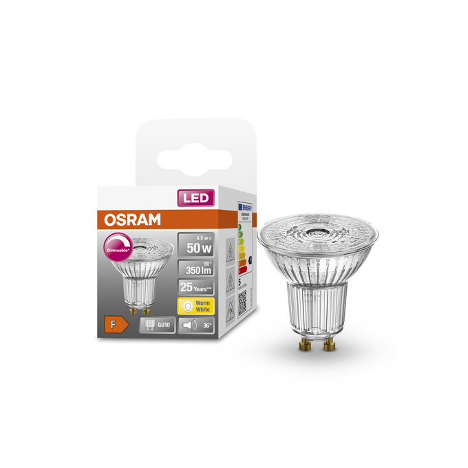 LED Superstar PAR 16 50 36° DIM 4.5W 927 GU10 Fotografie combinată = Fotografiede prezentare + Imagine cu ambalaj