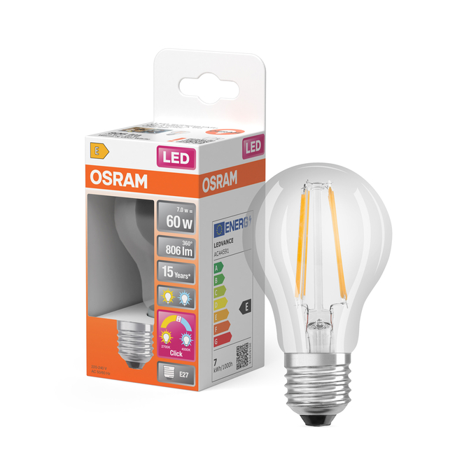 LED Superstar Plus Classic A 60 Filament Active/Relax 7W 827/840 E27 Fotografie combinată = Fotografiede prezentare + Imagine cu ambalaj