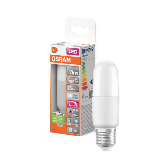 LED Superstar Plus Stick 75 DIM 11W 940 Frosted E27 Kombinirani snimak = Slika proizvoda + slika pakiranja