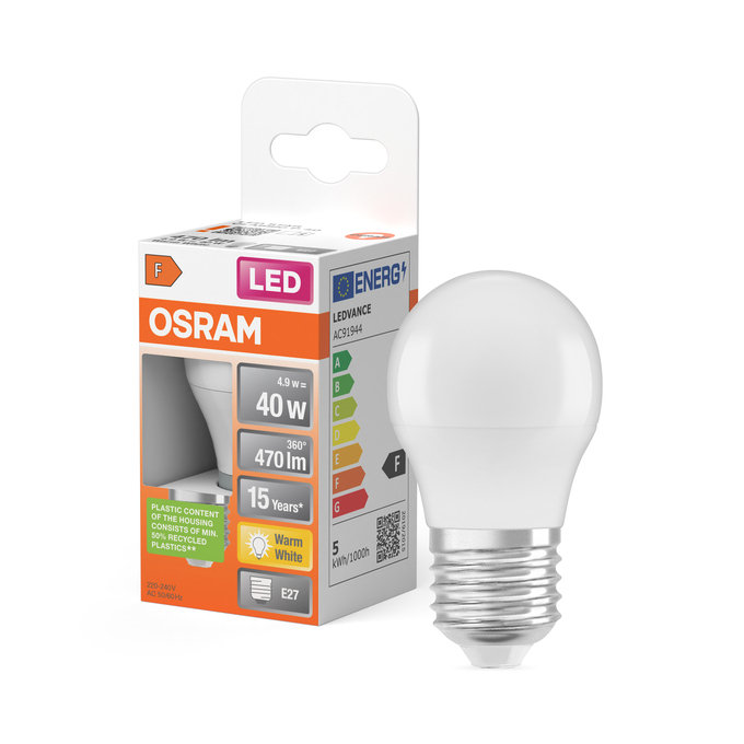 LED Star Classic P 40 4.9W 827 Frosted E27 Kombinirani snimak = Slika proizvoda + slika pakiranja