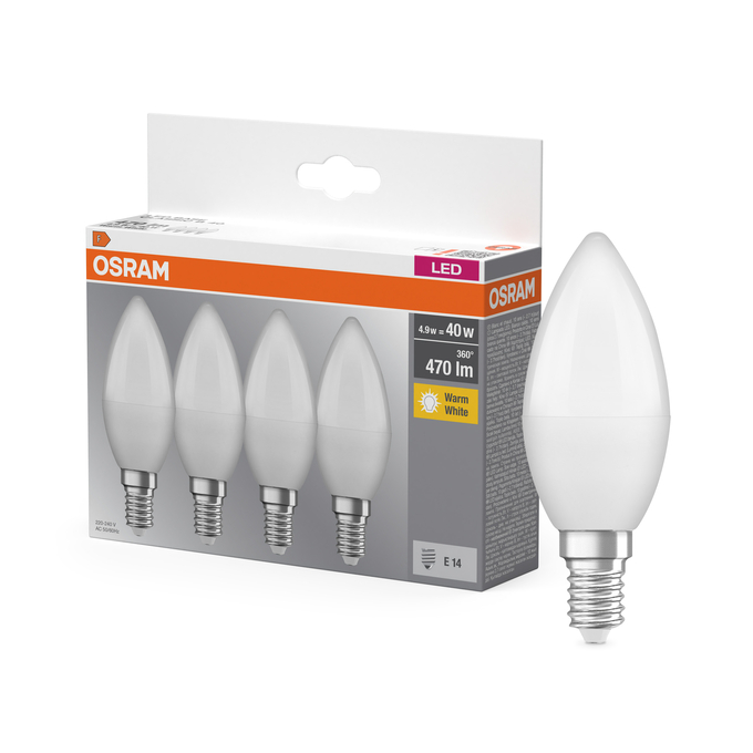 LED Base Classic B 40 4.9W 827 Frosted E14 Kombinirani snimak = Slika proizvoda + slika pakiranja