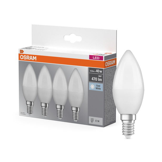 LED Base Classic B 40 4.9W 840 Frosted E14 Fotografie combinată = Fotografiede prezentare + Imagine cu ambalaj