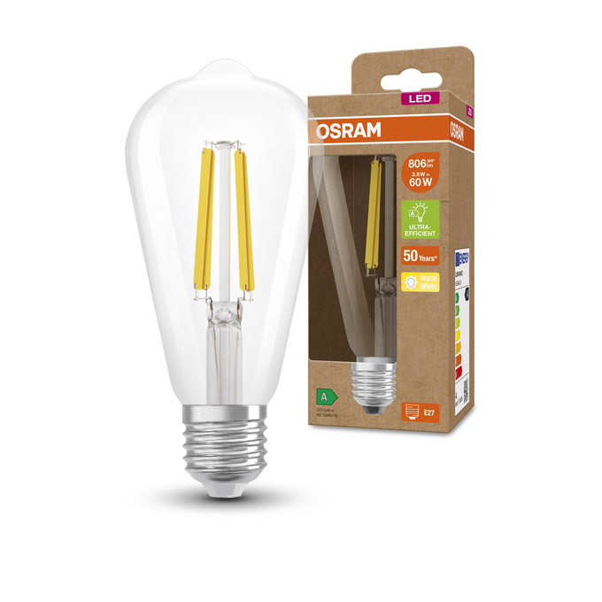 LED Classic Edison 60 Filament Energy efficiency class A 3.8W 830 Clear E27  Kombinirani snimak = Slika proizvoda + slika pakiranja