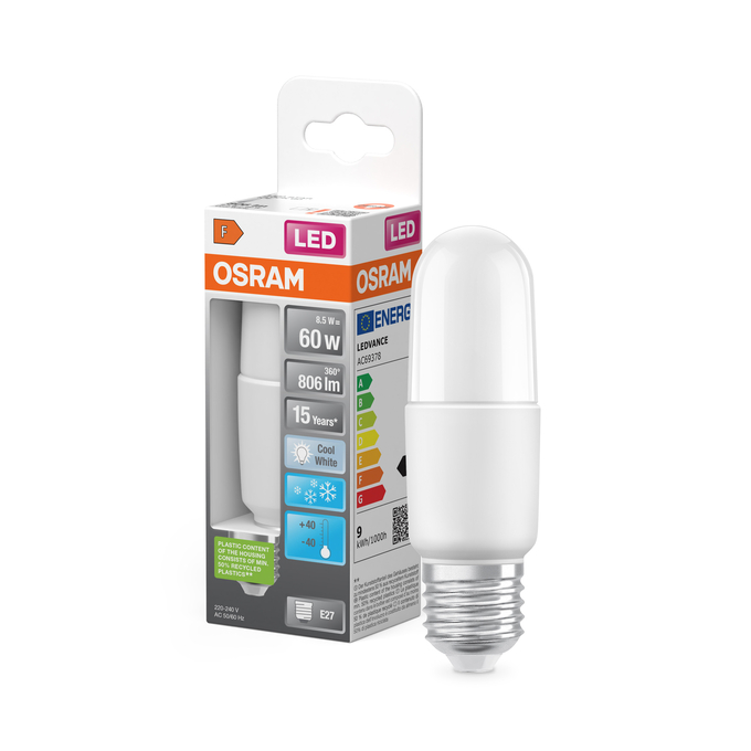 LED Star Classic Stick 60 8.5W 840 Frosted E27 Fotografie combinată = Fotografiede prezentare + Imagine cu ambalaj