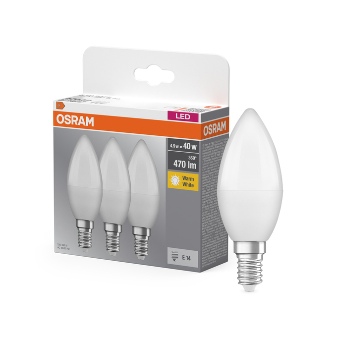 LED Base Classic B 40 4.9W 827 Frosted E14 Combo Shot = Product Beauty Shot + Packaging Image