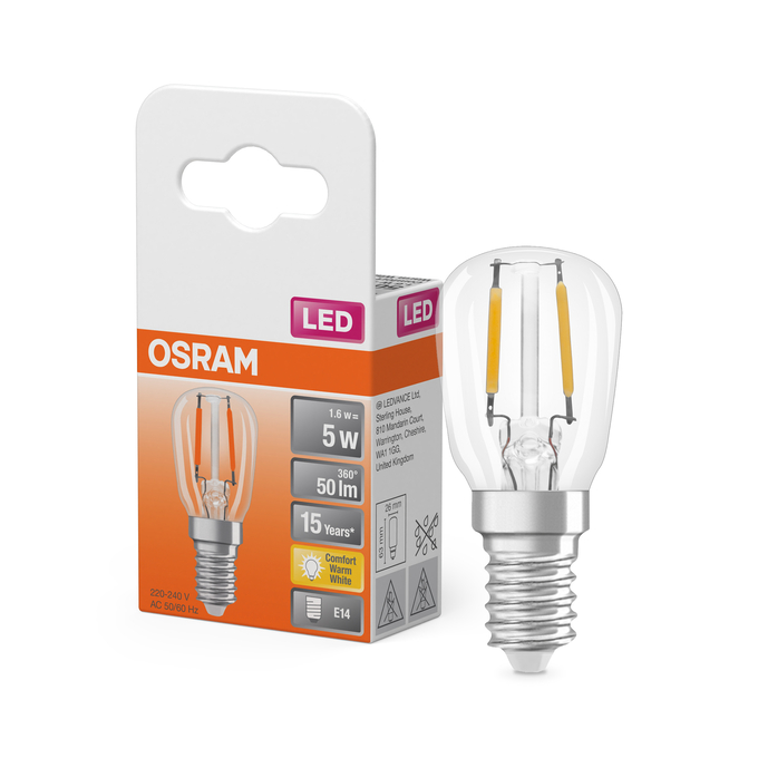 LED Special T26 5 300° Filament 1.6W 824 Clear E14 Fotografie combinată = Fotografiede prezentare + Imagine cu ambalaj