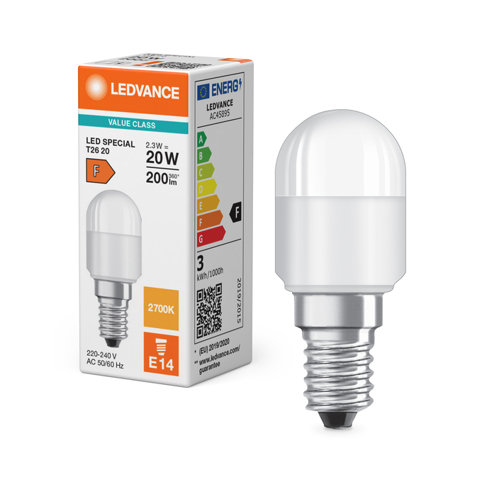 LED Special T26 20 200° V 2.3W 827 Frosted E14 Kombinirani snimak = Slika proizvoda + slika pakiranja