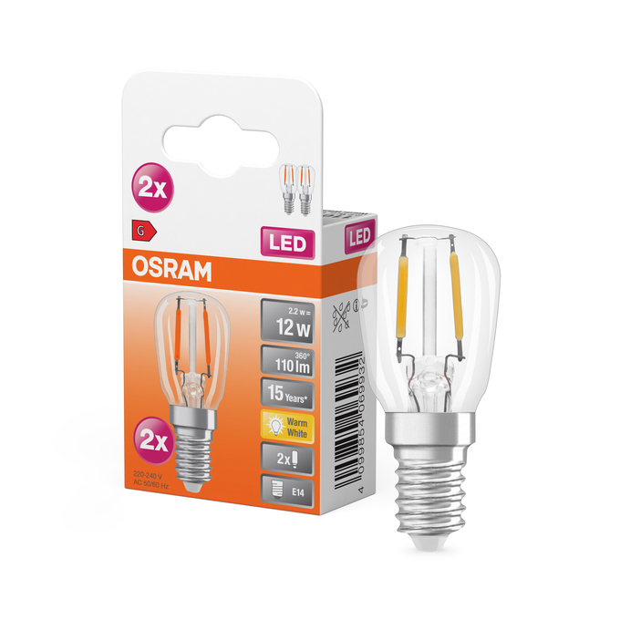 LED Special T26 12 300° Filament 2.2W 827 Clear E14 Fotografie combinată = Fotografiede prezentare + Imagine cu ambalaj