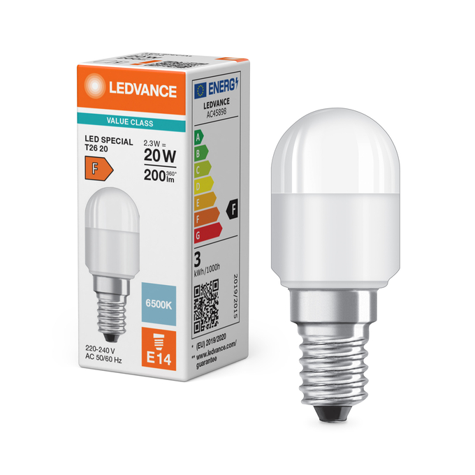 LED Special T26 20 200° V 2.3W 865 Frosted E14 Kombinirani snimak = Slika proizvoda + slika pakiranja