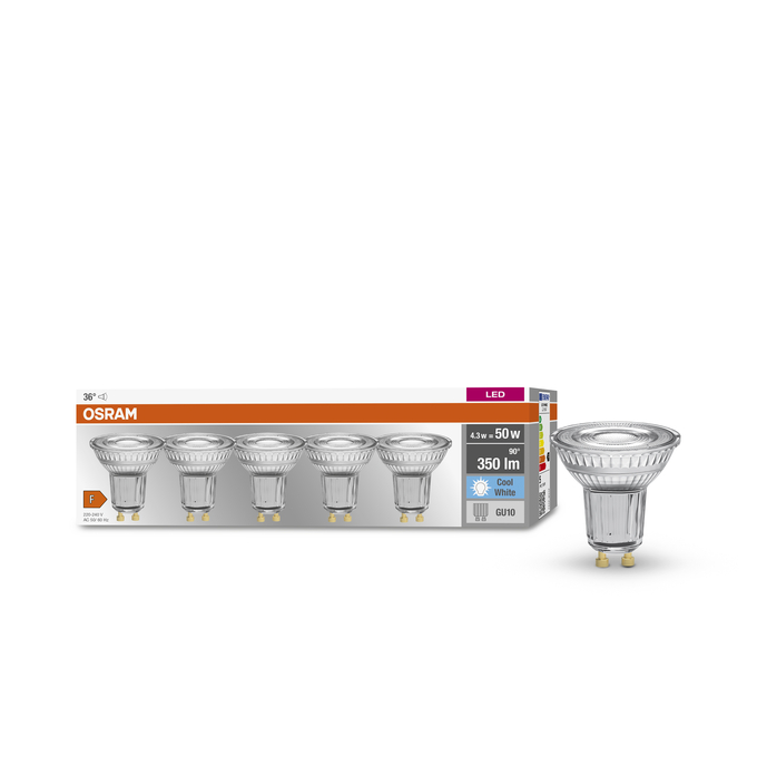LED Base PAR16 50 36° 4.3W 840 GU10 Fotografie combinată = Fotografiede prezentare + Imagine cu ambalaj