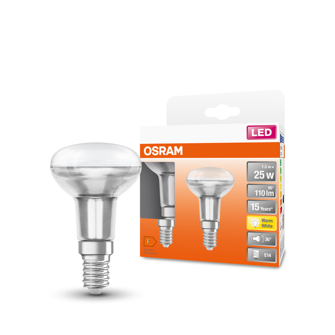 LED Star R50 25 36° 1.5W 827 E14 Fotografie combinată = Fotografiede prezentare + Imagine cu ambalaj
