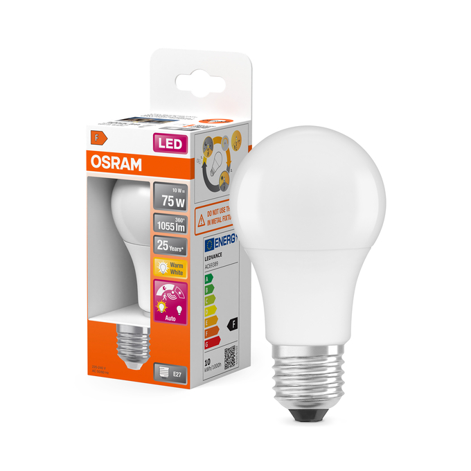 LED Classic A 75 Motion Sensor 10W 827 Frosted E27 Kombinirani snimak = Slika proizvoda + slika pakiranja