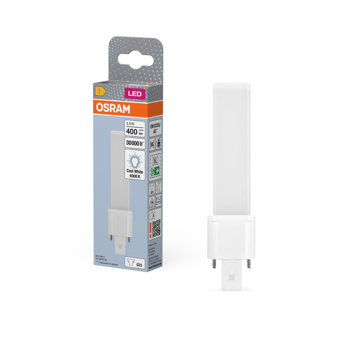 DULUX LED S7 EM & AC MAINS 3.5W 840 G23 Fotografie combinată = Fotografiede prezentare + Imagine cu ambalaj