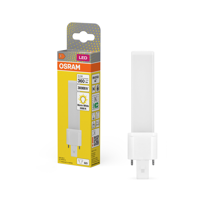 DULUX LED S7 EM & AC MAINS 3.5W 830 G23 Fotografie combinată = Fotografiede prezentare + Imagine cu ambalaj