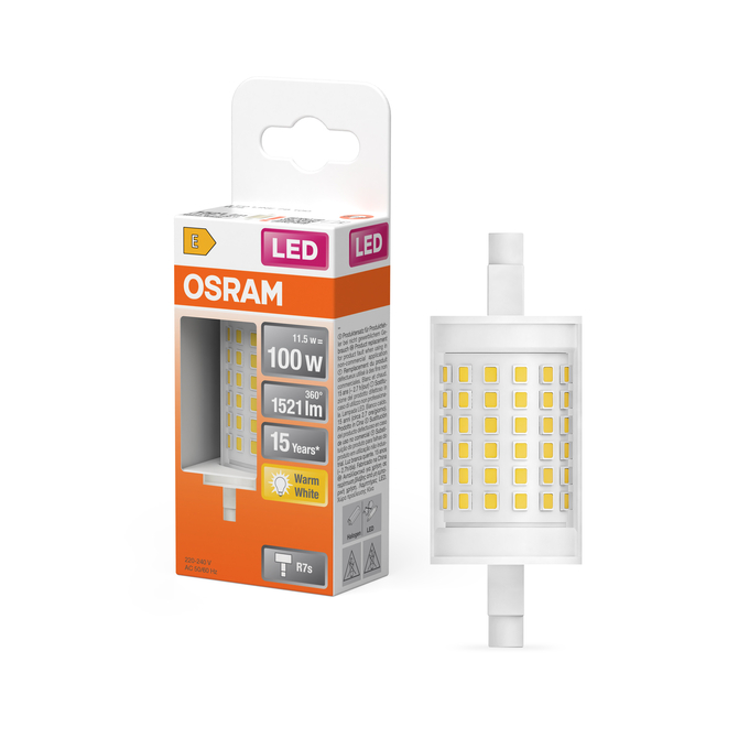 LED Line 78 100 300° 11.5W 827 Clear R7s Fotografie combinată = Fotografiede prezentare + Imagine cu ambalaj