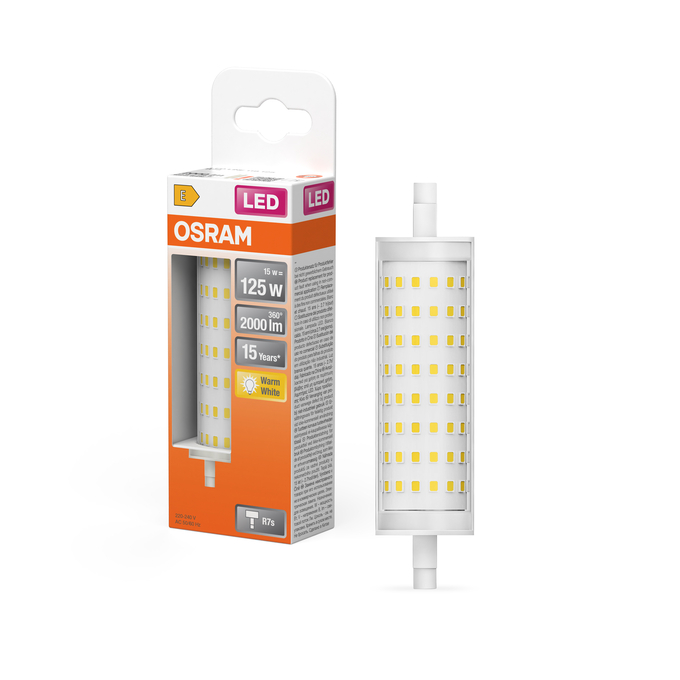 LED Line 118 125 300° 15W 827 Clear R7s Fotografie combinată = Fotografiede prezentare + Imagine cu ambalaj