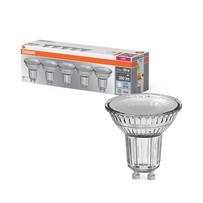 LED Base PAR16 50 36° 4.3W 840 GU10 Fotografie combinată = Fotografiede prezentare + Imagine cu ambalaj