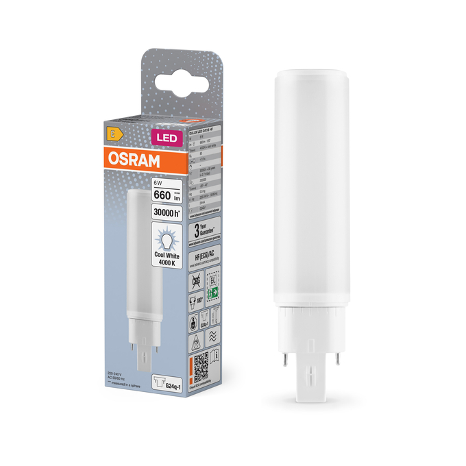 DULUX LED D/E13 HF & AC MAINS 6W 840 G24Q-1 Fotografie combinată = Fotografiede prezentare + Imagine cu ambalaj