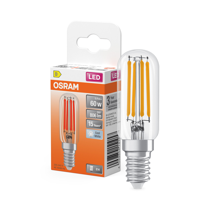 LED Special T26 55 300° Filament 5.9W 840 Clear E14 Fotografie combinată = Fotografiede prezentare + Imagine cu ambalaj
