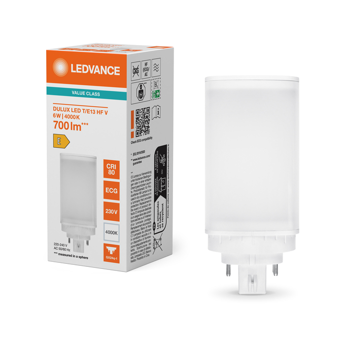 DULUX LED T/E13 HF & AC MAINS VALUE 6W 840 GX24Q-1 Kombinirani snimak = Slika proizvoda + slika pakiranja
