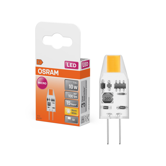 LED PIN Micro 10 320° 1W 827 Clear G4 Fotografie combinată = Fotografiede prezentare + Imagine cu ambalaj