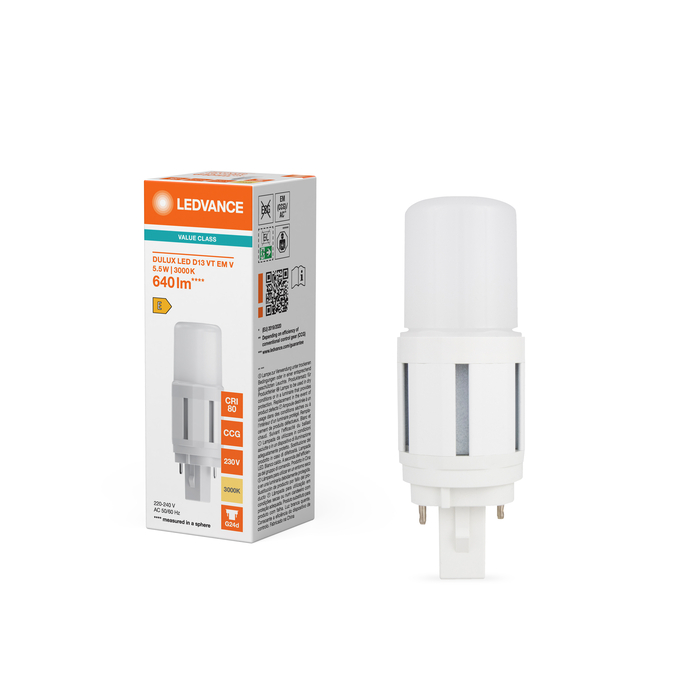 DULUX LED D13 VT EM & AC MAINS VALUE 5.5W 830 G24D Kombinirani snimak = Slika proizvoda + slika pakiranja