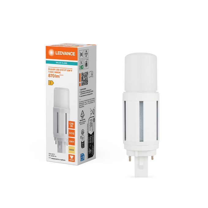 DULUX LED D18 VT EM & AC MAINS VALUE 7.5W 830 G24D Kombinirani snimak = Slika proizvoda + slika pakiranja