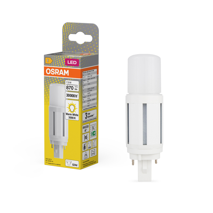 DULUX LED D18 VT EM & AC MAINS 7.5W 830 G24D Fotografie combinată = Fotografiede prezentare + Imagine cu ambalaj