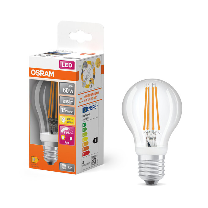 LED Star Classic A 60 Filament Motion Sensor 7.3W 827 Clear E27 Kombinirani snimak = Slika proizvoda + slika pakiranja