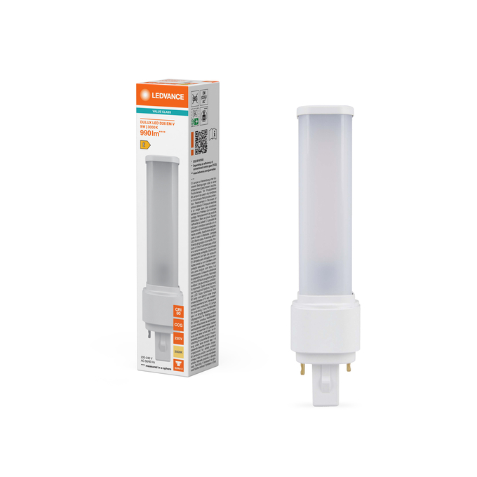 DULUX LED D26 EM & AC MAINS VALUE 9W 830 G24D-3 Fotografie combinată = Fotografiede prezentare + Imagine cu ambalaj