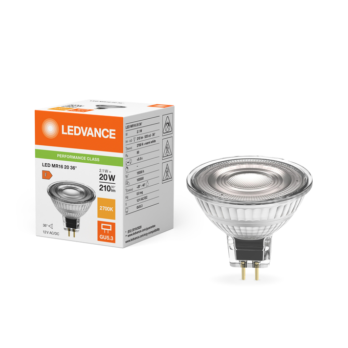 LED MR 16 20 36° P 2.1W 827 GU5.3 Fotografie combinată = Fotografiede prezentare + Imagine cu ambalaj