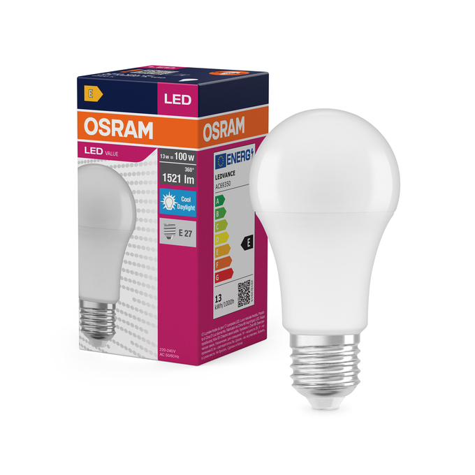 LED Value Classic A 100 13W 865 Frosted E27 Fotografie combinată = Fotografiede prezentare + Imagine cu ambalaj