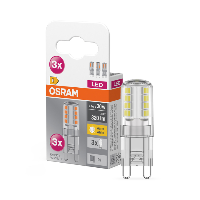 LED Base PIN 30 300° 2.6W 827 Clear G9 Kombinirani snimak = Slika proizvoda + slika pakiranja
