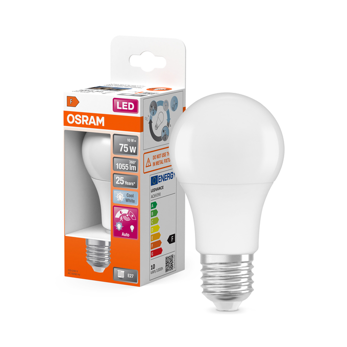 LED Star Classic A 75 Filament Motion Sensor 10W 840 Frosted E27  Fotografie combinată = Fotografiede prezentare + Imagine cu ambalaj