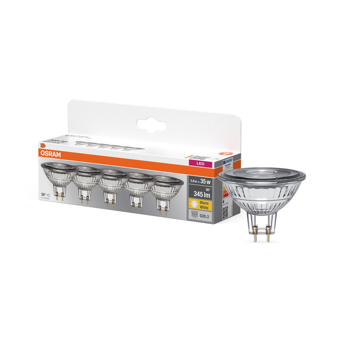 LED Base MR16 35 36° 3.8W 827 GU5.3 Fotografie combinată = Fotografiede prezentare + Imagine cu ambalaj