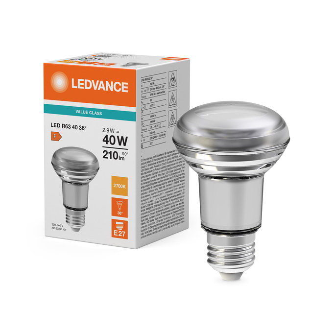 LED R63 40 36° V 2.9W 827 E27 Kombinirani snimak = Slika proizvoda + slika pakiranja