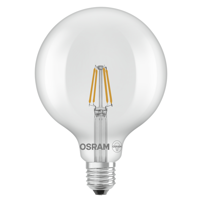 LED Star Globe 125 40 Filament 3.4W 827 Clear E27 white, upright, OSRAM logo