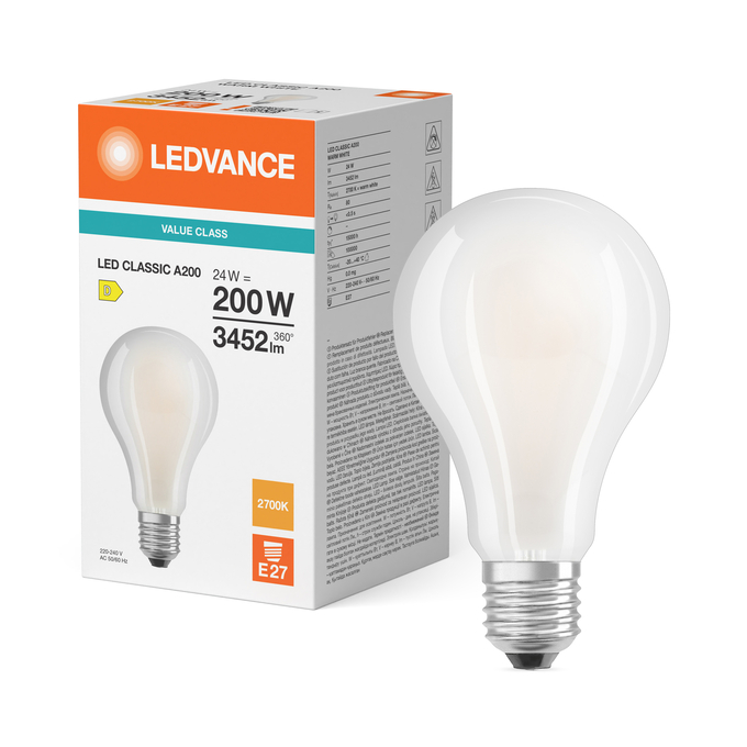 LED Classic A 200 Filament V 24W 827 Frosted E27 Kombinirani snimak = Slika proizvoda + slika pakiranja