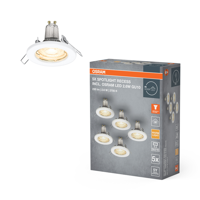 Spotlight Recess Set Incl. Osram LED 5x2.6W GU10 White Kombinirani snimak = Slika proizvoda + slika pakiranja