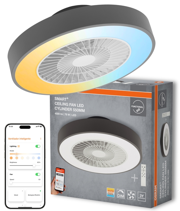SMART+ Wifi Ceiling Fan LED Cylinder 550mm + RC Kombinirani snimak = Slika proizvoda + slika pakiranja