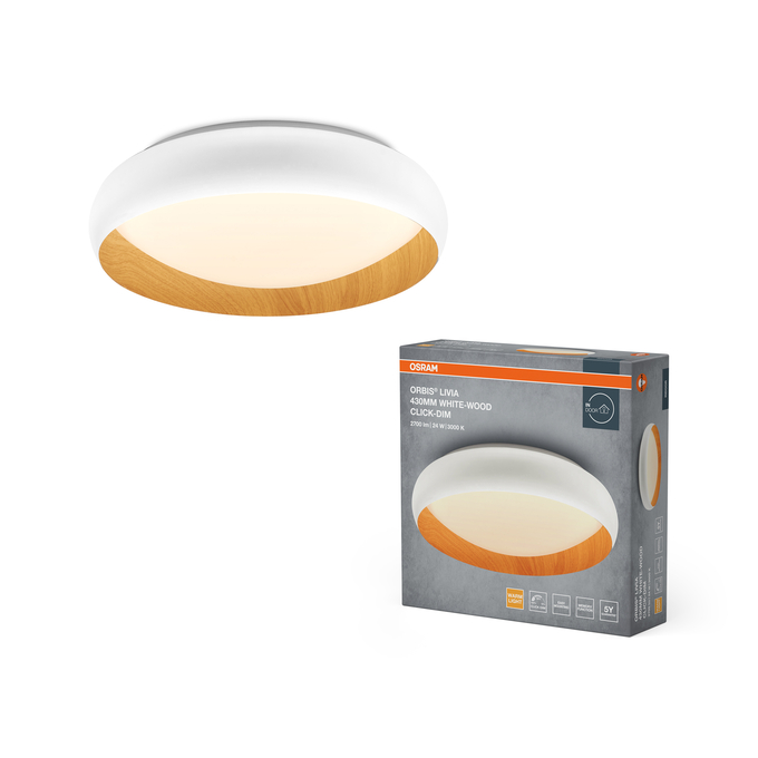 Orbis Livia 430MM 24W 830 Click DIM White and Wood Decor Kombinirani snimak = Slika proizvoda + slika pakiranja