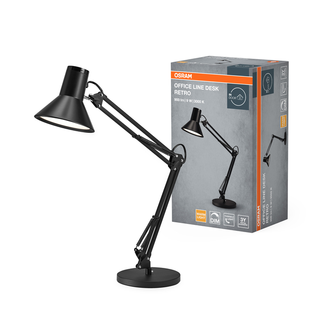 Office Line Desk Retro 9W 830 Dimmable Black Kombinirani snimak = Slika proizvoda + slika pakiranja
