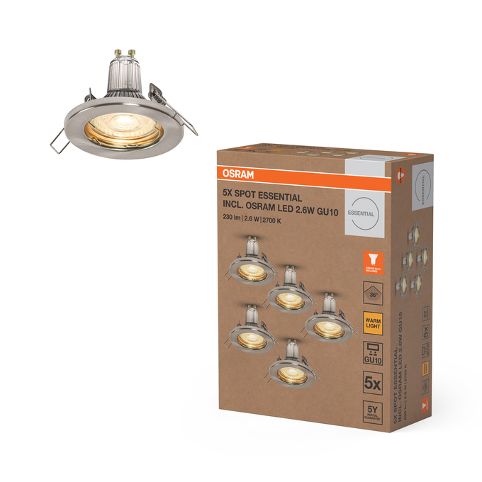 Spot Essential 5x2.6W GU10 Brushed Nickel Kombinirani snimak = Slika proizvoda + slika pakiranja