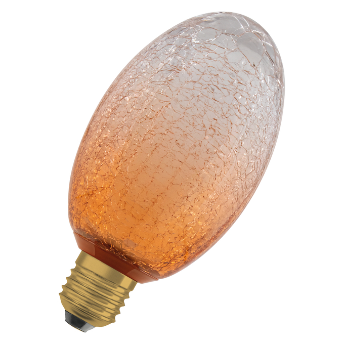 1906 DECOR LED FLAT LAMP 3.5W 827 E27 Non-DIM  IN CRACKED GLASS LONG ORANGE