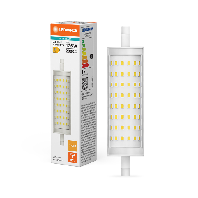 LED Line 118 125 300° V 15W 827 Clear R7s Fotografie combinată = Fotografiede prezentare + Imagine cu ambalaj