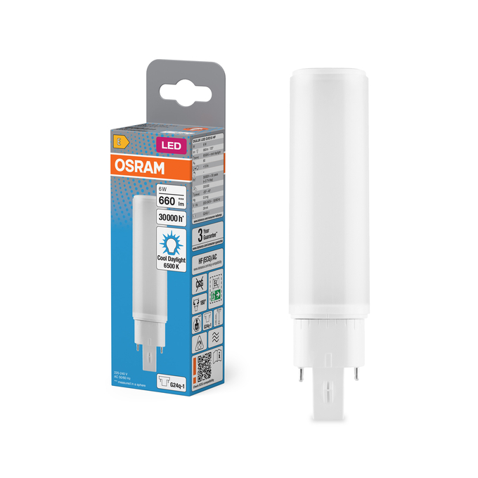 DULUX LED D/E13 HF & AC MAINS 6W 865 G24Q-1 Fotografie combinată = Fotografiede prezentare + Imagine cu ambalaj