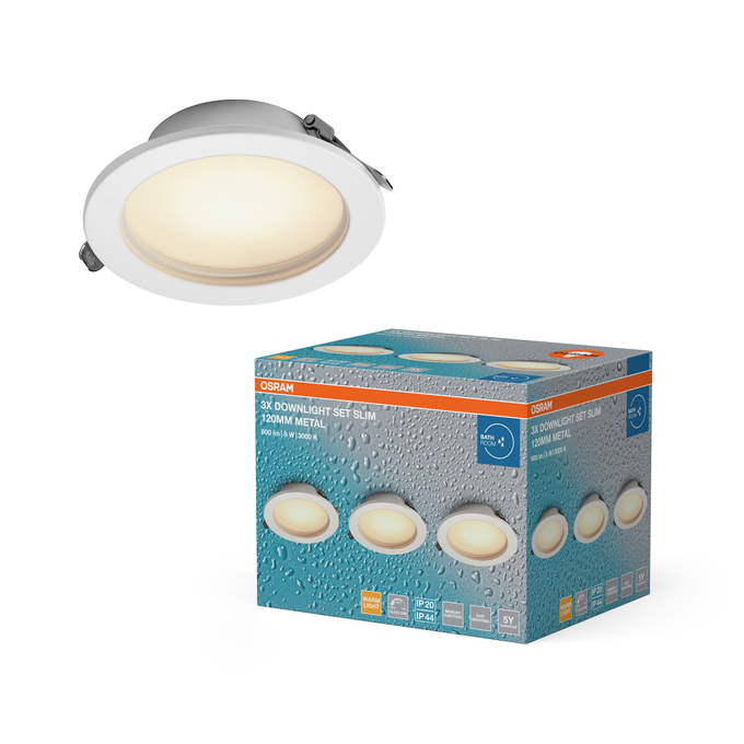 LED Downlight Set IP44 Dim Slim 120mm 8W Metal 830 White Kombinirani snimak = Slika proizvoda + slika pakiranja