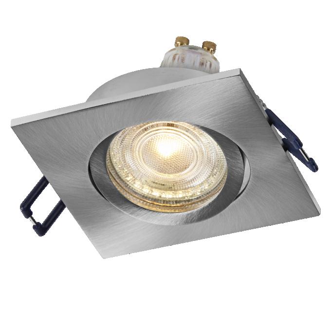Spot Set Recess GU10 Adjustable Square Click 4.5W 827 Satin Nickel white, upright, sw. on