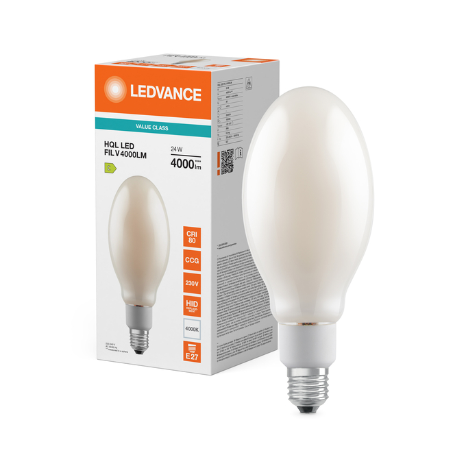 HQL LED FILAMENT VALUE 4000LM 24W 840 E27 Kombinirani snimak = Slika proizvoda + slika pakiranja
